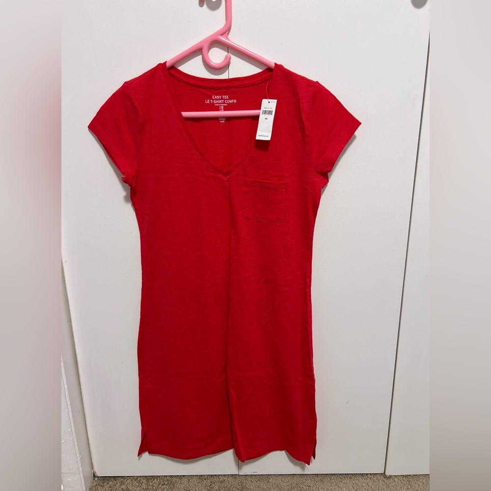 GAP Factory Red V-Neck T-Shirt Dress